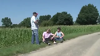 Nudist Teen gangbang with an increment of bukkake by voyeurs